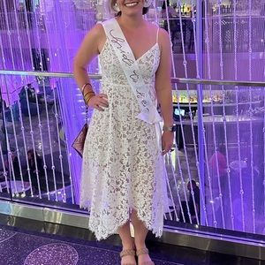 Lulu’s One Wish white lace midi dress